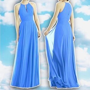 AFTER SIX 1502 Keyhole Halter Full Length Bridesmaid Dress Wedding Cornflower